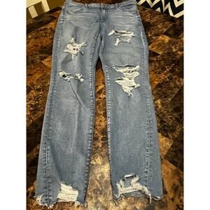 American Eagle Outfitters Blue Distressed Straight Leg Jeans